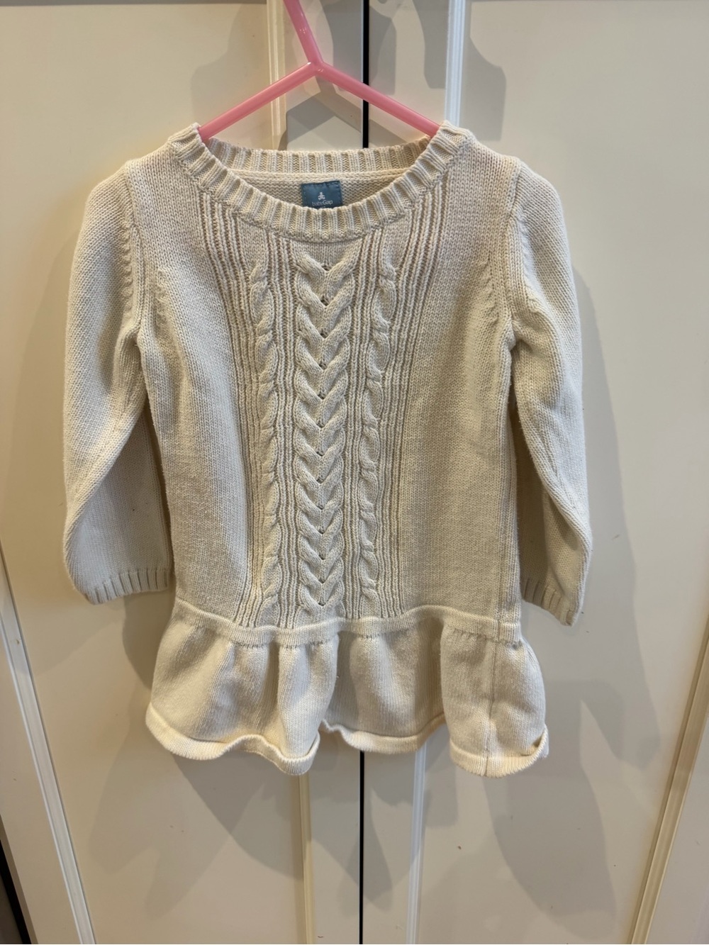 Baby gap 3t Girls' Cable Knit Peplum Sweater Dress- Cream